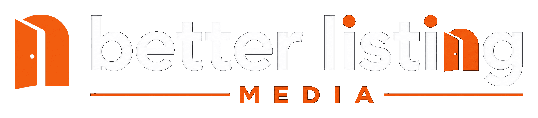 Horizontal logo, white: the Better Listing Media logo with white lettering, shown on a dark background