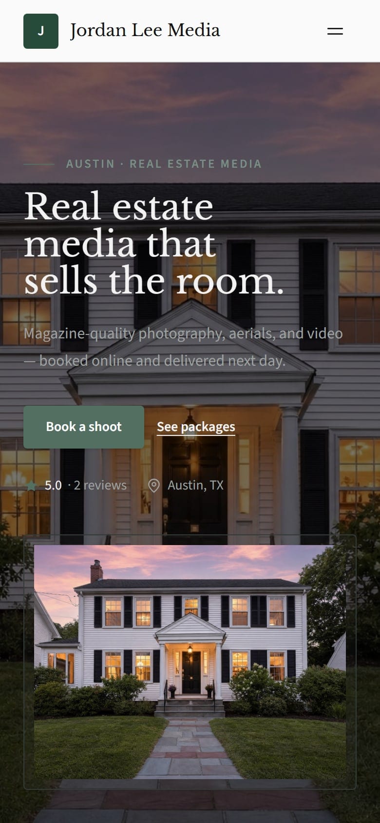 Jordan Lee Media's home page on a phone