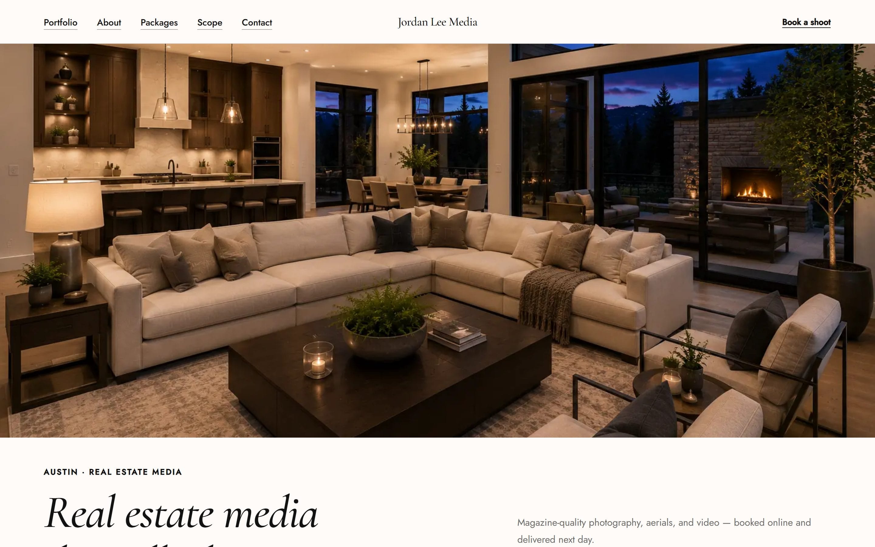 Jordan Lee Media's home page in the Atelier theme