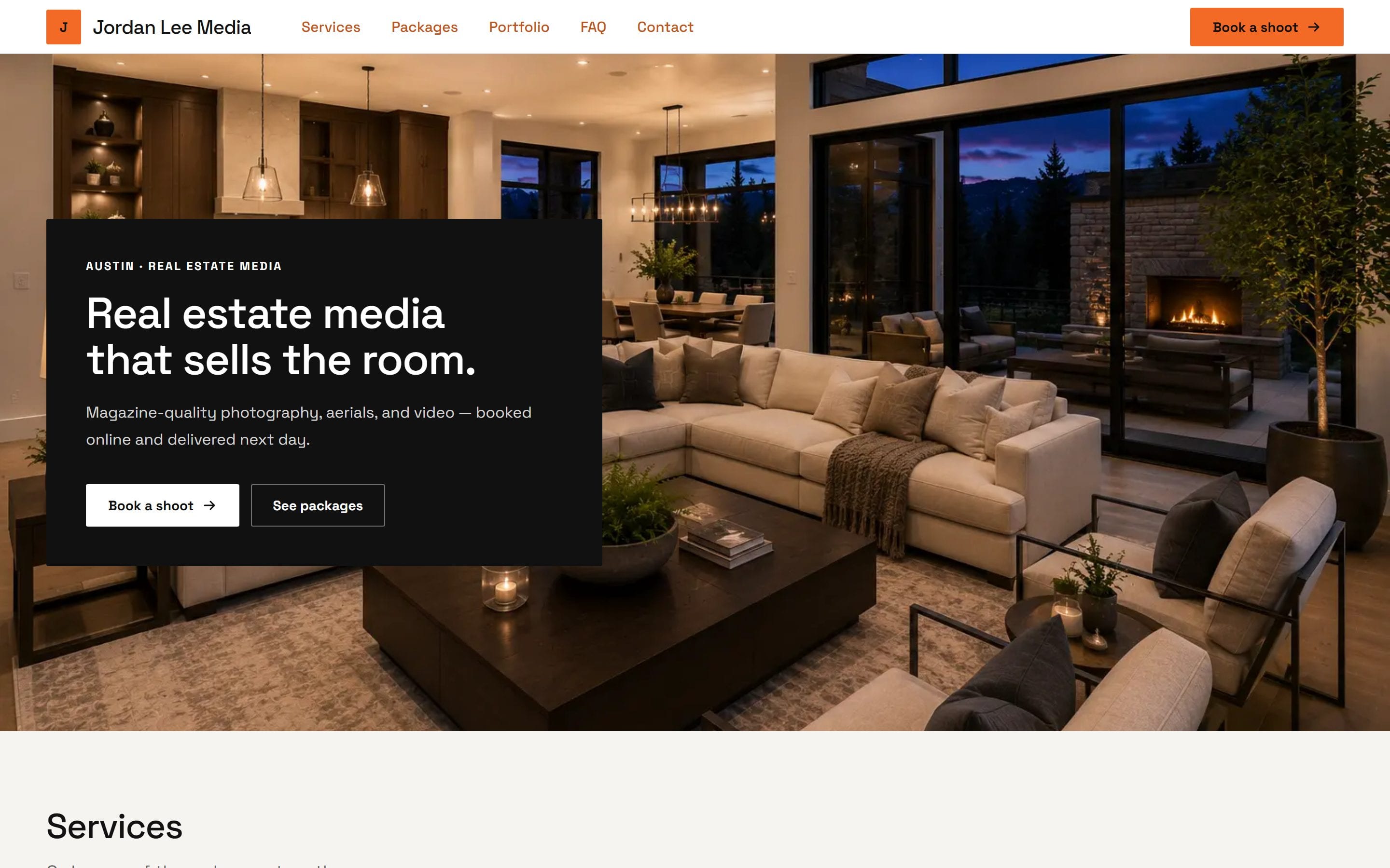 Jordan Lee Media's home page in the Dispatch theme