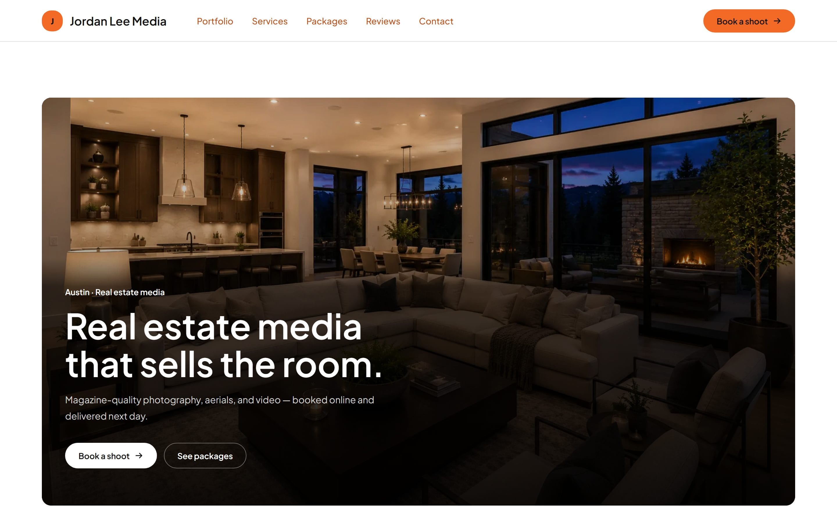 Jordan Lee Media's home page in the Ember theme