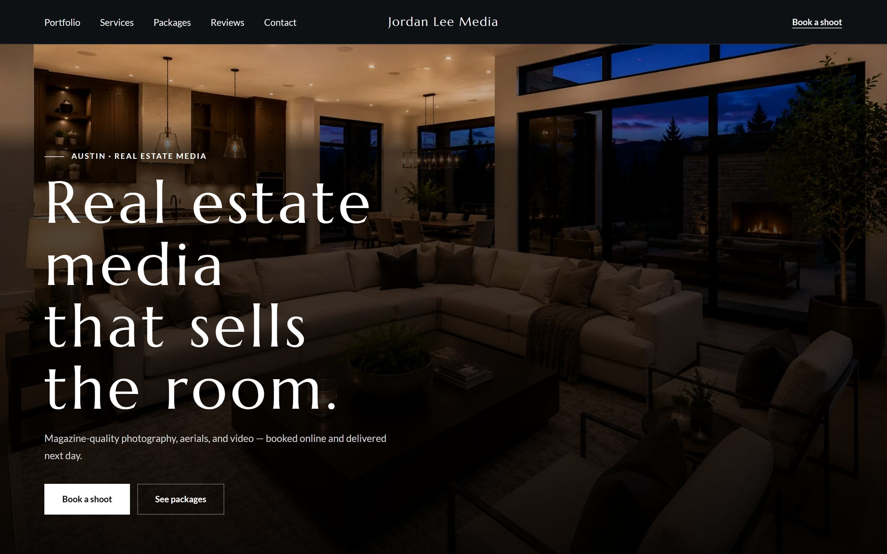 Jordan Lee Media's home page in the Nocturne theme