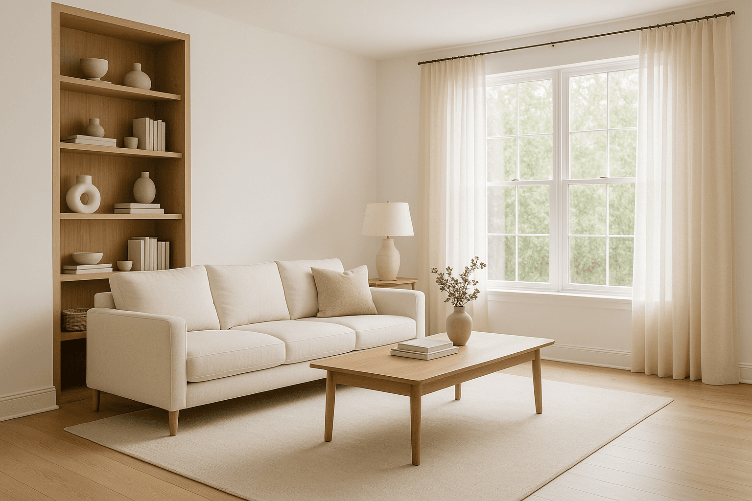 A family living room with toys, laundry and boxes everywhere, then cleared to the furniture, finished