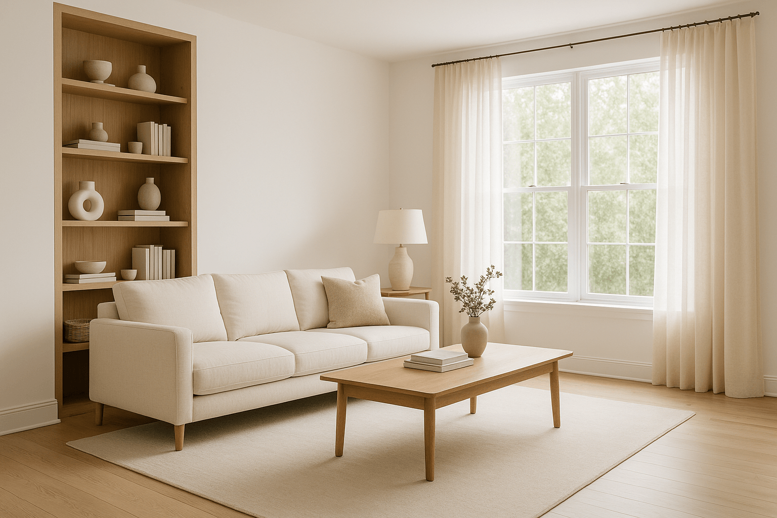 A family living room with toys, laundry and boxes everywhere, then cleared to the furniture