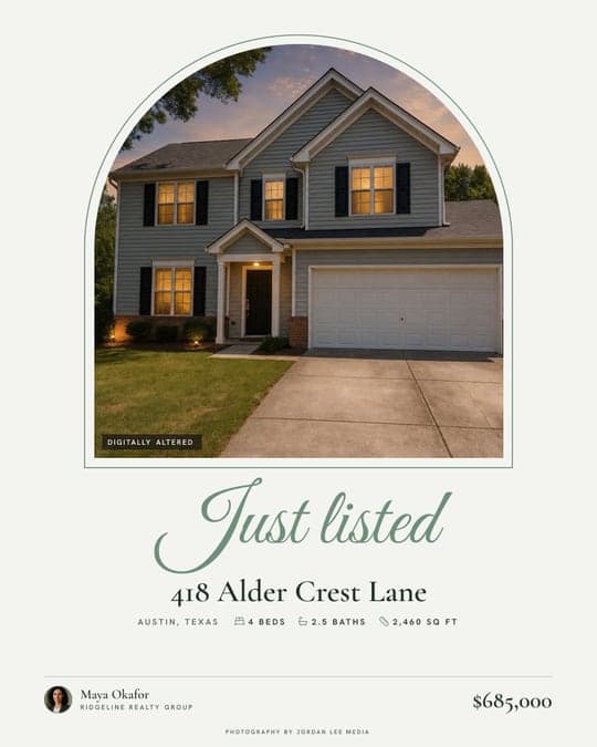A Signature feed post with the same address, facts and price