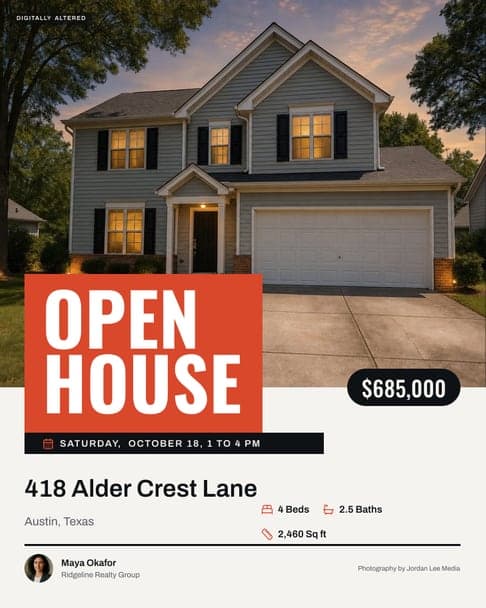 The same post with OPEN HOUSE and the open house date